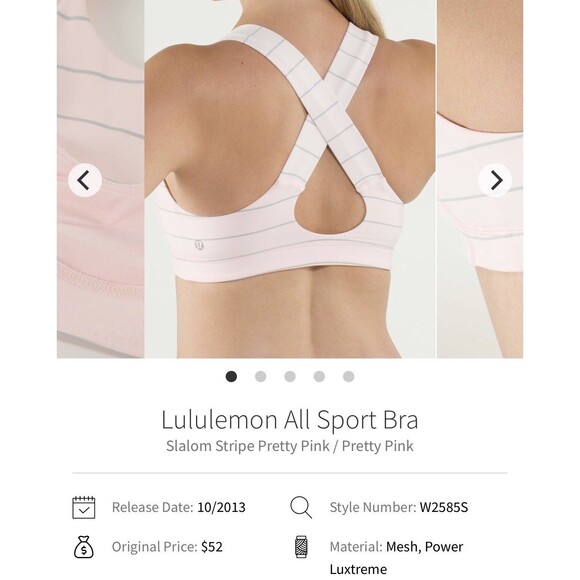 Lululemon Womens All Sport Bra SZ 4 6? Pink Stripe Medium Support Yoga Run EUC! - Picture 2 of 9